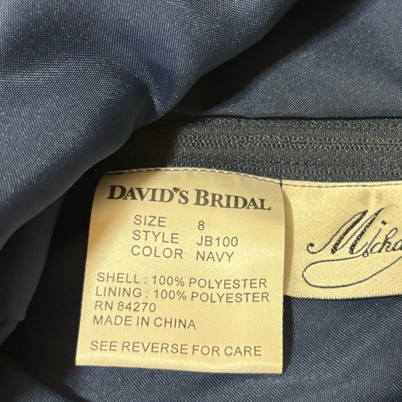 David’s Bridal Michaelangelo Junior Bridesmaid Girls Navy Blue Dress‎ - Picture 7 of 9